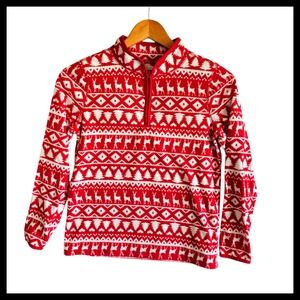 OshKosh Bgosh Kids Holiday Quarter‎ Zip Pullover Top Red White Reindeer 12 Years
